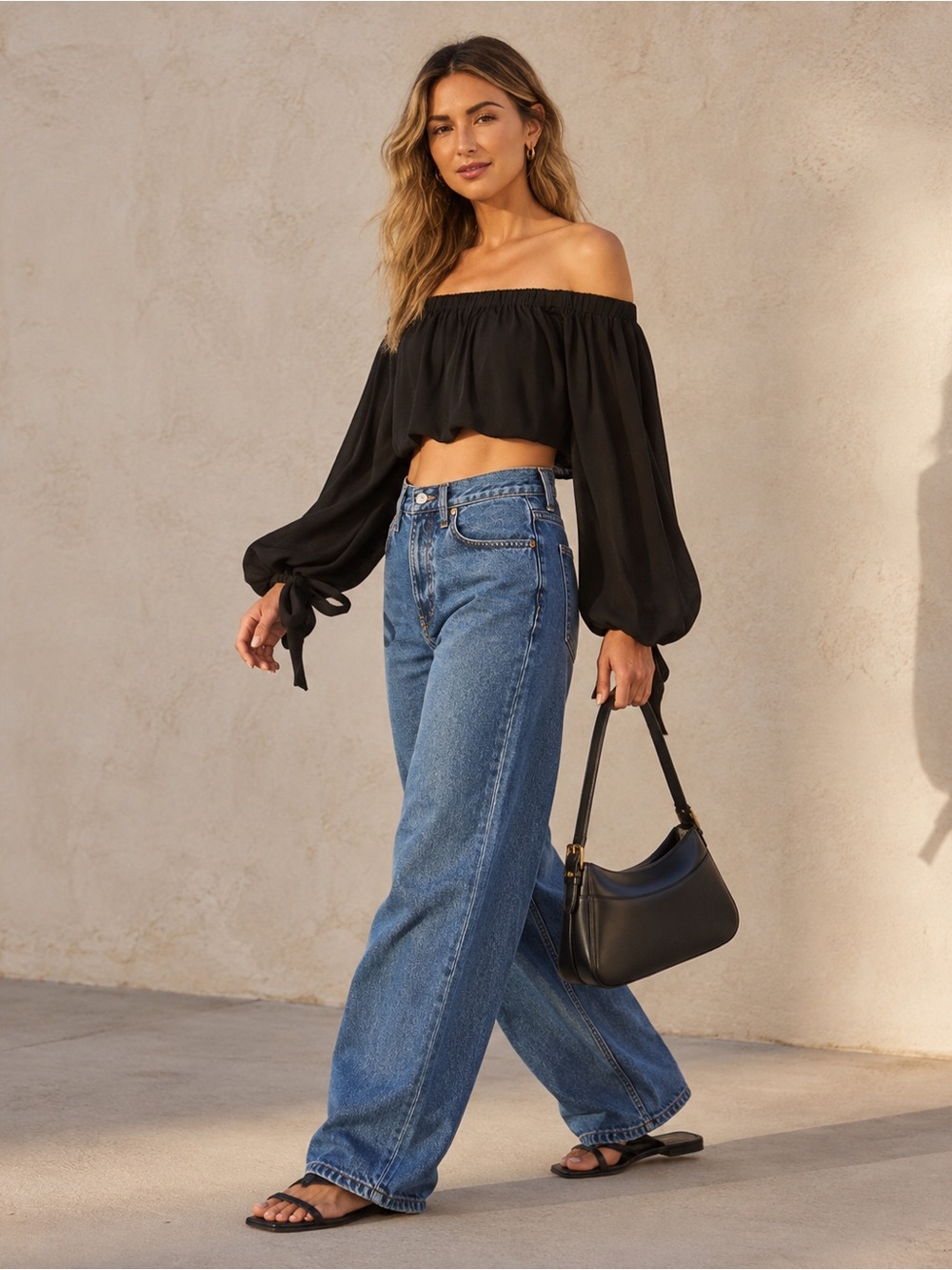 Chrissy Teigen x REVOLVE Wat Phra Top OS Black Off-Shoulder Crop Balloon Sleeve - Picture 9 of 12